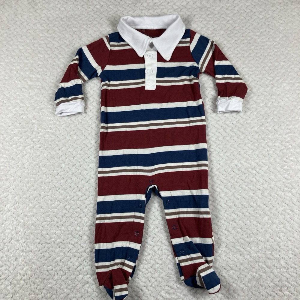 Milkberry Bamboo One Piece Pajama Zip Sleeper Striped Collar Baby Size 6-9 Mth
